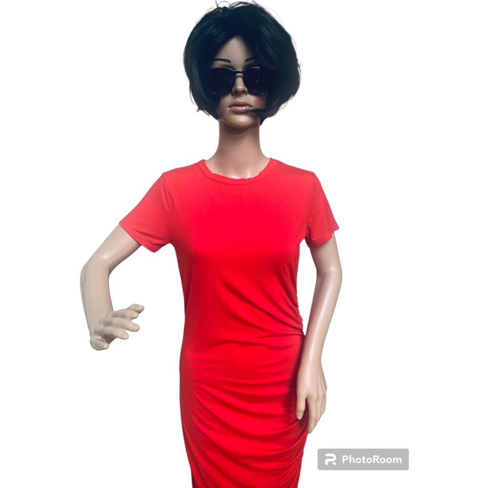 H.I.P. Red T-shirt Side Ruched Dress, S